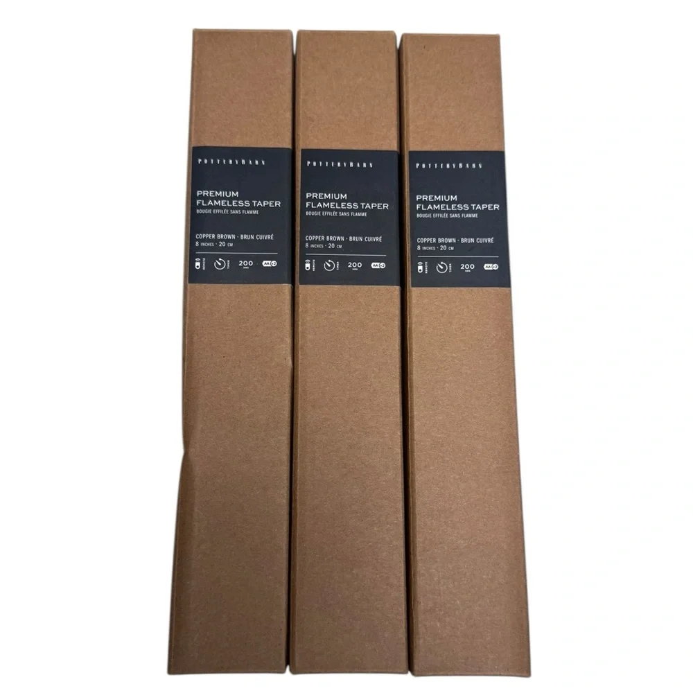 Pottery Barn Flameless Wax Taper Candle - Copper Brown